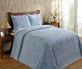 Better Trends Rio Collection Floral Design Twin Bedspread Set, Blue, rollover