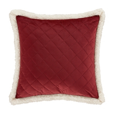 J. Queen New York Casey Sherpa Crimson 18" Square Quilted Decorative Throw Pillow, , large