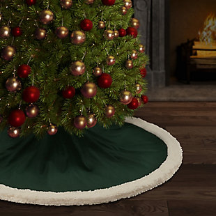 J. Queen New York Casey Sherpa Tree Skirt Christmas Tree Skirt, Evergreen, rollover