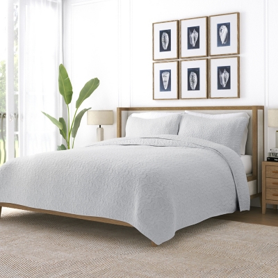 Ienjoy Home All Season 2 Piece Twin/ Twin XL Floral Stitch Quilt Set with Shams, Light Gray, large