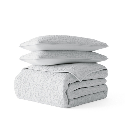 Ienjoy Home All Season 2 Piece Twin/ Twin XL Floral Stitch Quilt Set with Shams, Light Gray, rollover