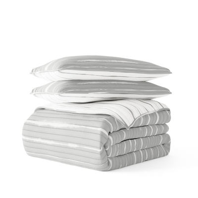 Ienjoy Home All Season 2 Piece Twin/ Twin XL Horizon Lines Reversible Quilt Set with Shams, Light Gray, rollover