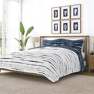 Ienjoy Home All Season 2 Piece Twin/ Twin XL Horizon Lines Reversible Quilt Set with Shams, Navy, rollover