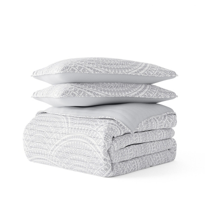 Ienjoy Home All Season 2 Piece Twin/ Twin XL Scallop Reversible Quilt Set with Shams, Light Gray, rollover