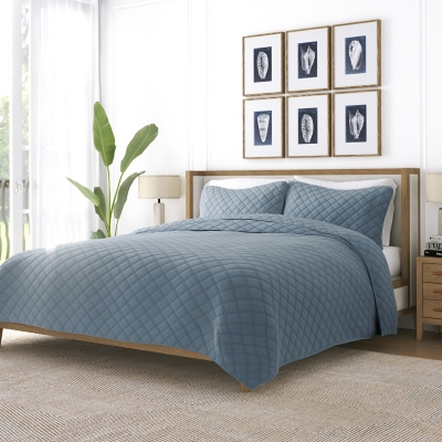 Ienjoy Home All Season 3 Piece Full/Queen Diamond Stitch Quilt Set with Shams, Dusk Blue, large