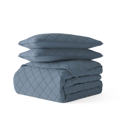 Ienjoy Home All Season 3 Piece Full/Queen Diamond Stitch Quilt Set with Shams, Dusk Blue, rollover