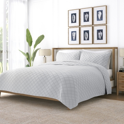 Ienjoy Home All Season 3 Piece Full/Queen Diamond Stitch Quilt Set with Shams, Light Gray, large