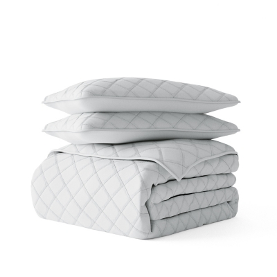 Ienjoy Home All Season 3 Piece Full/Queen Diamond Stitch Quilt Set with Shams, Light Gray, rollover