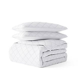 Ienjoy Home All Season 3 Piece Full/Queen Diamond Stitch Quilt Set with Shams, White, large