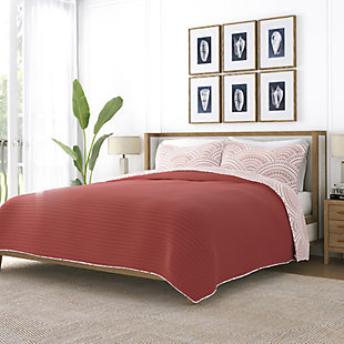 Ienjoy Home All Season 3 Piece Full/Queen Scallop Reversible Quilt Set with Shams, Terracotta, rollover