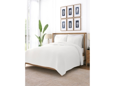 Ienjoy Home All Season 3 Piece Full/Queen Stripe Stitch Quilt Set with Shams, White, large