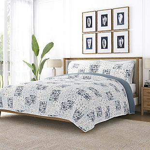 Ienjoy Home All Season 3 Piece King/California King Scrolled Patchwork Reversible Quilt Set with Shams, Dusk Blue, large
