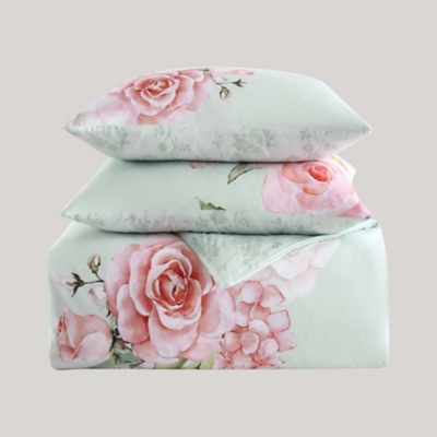 Bebejan® Rose on Misty Green 100% Cotton 5-Piece Reversible Comforter Set, Green, rollover