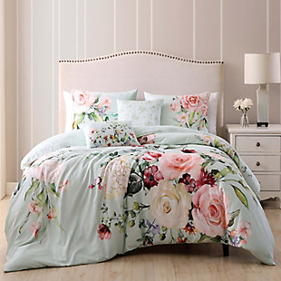 Bebejan® Rose on Misty Green 100% Cotton 5-Piece Reversible Comforter Set, Green, rollover
