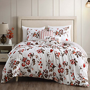 Bebejan® Red Floral Vine 100% Cotton 5-Piece Reversible Comforter Set, Red, rollover