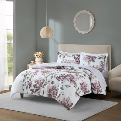 Alice Twin Floral Comforter Set with Bed Sheets, Mauve, large