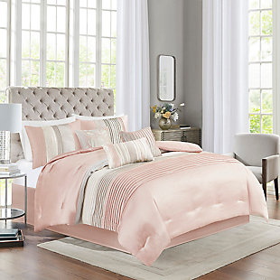 Amherst King 7 Piece Comforter Set, Blush/Taupe, rollover