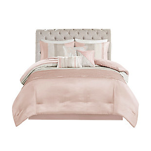 Amherst Queen 7 Piece Comforter Set, Blush/Taupe, large