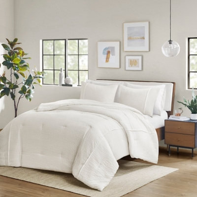 Apollo Full/Queen 3 Piece Striped Seersucker Oversized Comforter Set, , large