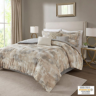 Beacon King 7 Piece Textured Blend Comforter Set, Gray, rollover