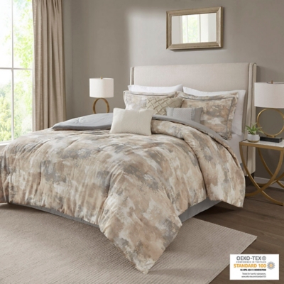 Beacon Queen 7 Piece Textured Blend Comforter Set, Gray, large