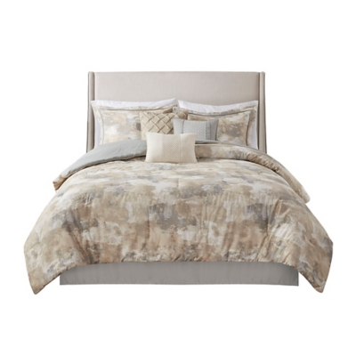 Beacon Queen 7 Piece Textured Blend Comforter Set, Gray, rollover