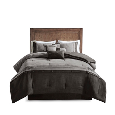 Boone King 7 Piece Faux Suede Comforter Set, Gray, rollover