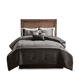 Boone King 7 Piece Faux Suede Comforter Set, Gray, large