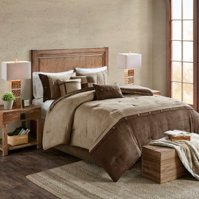 Boone King 7 Piece Faux Suede Comforter Set, Brown, large