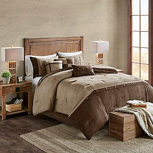 Boone King 7 Piece Faux Suede Comforter Set, Brown, rollover