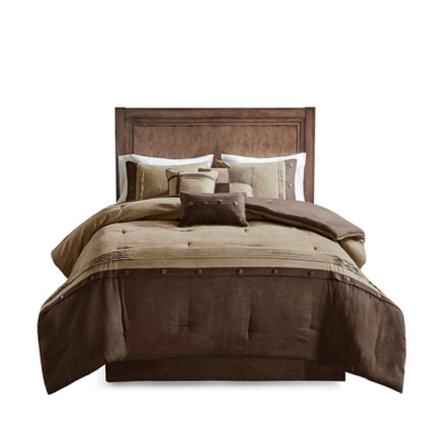 Boone King 7 Piece Faux Suede Comforter Set, Brown, rollover