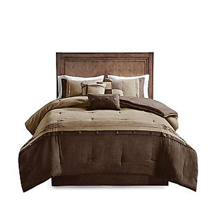 Boone King 7 Piece Faux Suede Comforter Set, Brown, large