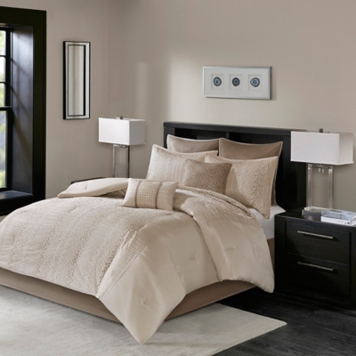 Camelia Queen 8 Piece Embroidered Comforter Set, Natural, rollover