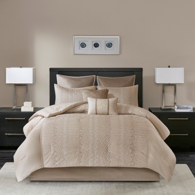 Camelia Queen 8 Piece Embroidered Comforter Set, Natural, large