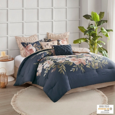 Camillia Queen 8 Piece Comforter Set, Navy, large
