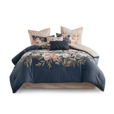 Camillia Queen 8 Piece Comforter Set, Navy, rollover