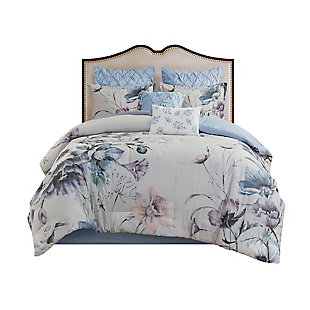 Cassandra Queen 8 Piece Printed Comforter Set, Blue, large