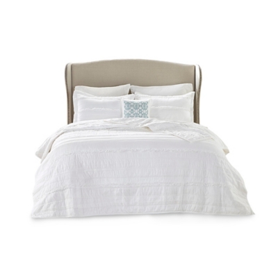 Celeste Full/Queen 4 Piece Reversible Ruffle Quilt Set with Throw Pillow, White, rollover