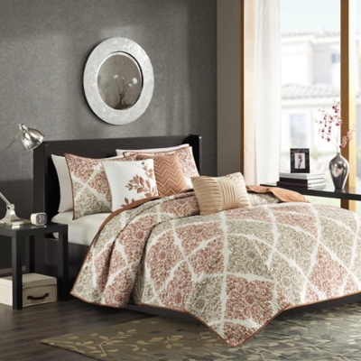 Claire Full/Queen 6 Piece Printed Quilt Set with Throw Pillows, Multi, large