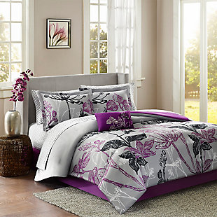 Claremont Queen 9 Piece Comforter Set with Bed Sheets, Purple, rollover
