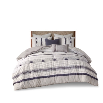 Cody Full/Queen 3 Piece Comforter Set, Gray/Navy, rollover