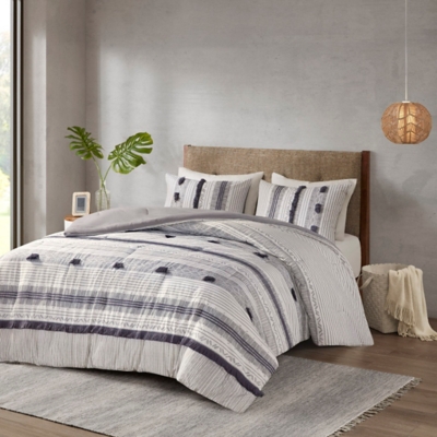 Cody Full/Queen 3 Piece Comforter Set, Gray/Navy, large