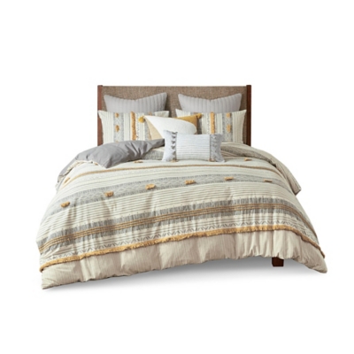 Cody King/California King 3 Piece Duvet Cover Set, Gray/Yellow, rollover