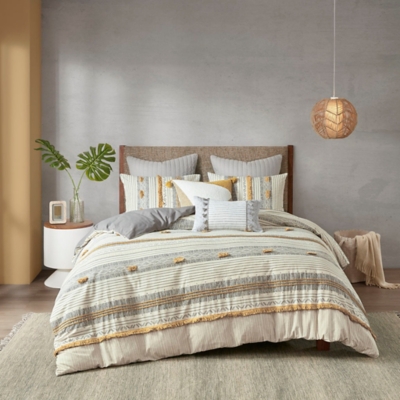 Cody King/California King 3 Piece Duvet Cover Set, Gray/Yellow, large