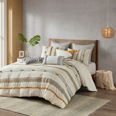Cody Full/Queen 3 Piece Comforter Set, Gray/Yellow, large