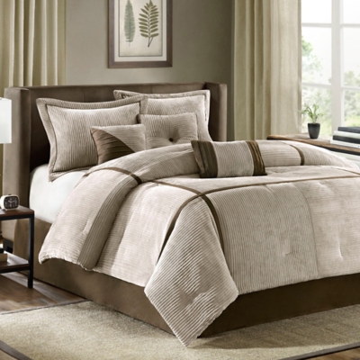 Dallas King 7 Piece Comforter Set, Taupe, large