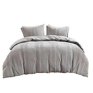 Darby King/California King 3 Piece Gauze Waffle Weave Duvet Cover Set, Gray, large