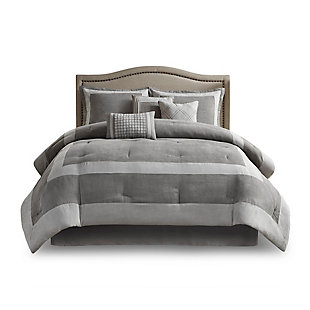 Dax King 7 Piece Microsuede Comforter Set, Gray, large