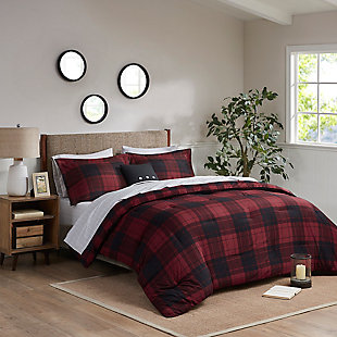 Everest King 8 Piece Reversible Comforter Set with Bed Sheets, Red Plaid, rollover