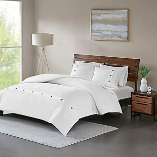 Finley Full/Queen 3 Piece Waffle Weave Duvet Cover Set, White, rollover